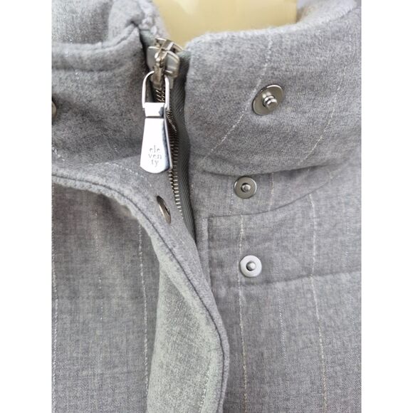 Eleventy Women's Grey Pinstripe Wool Stretch Flannel Puffer Coat Size Large - Picture 6 of 10